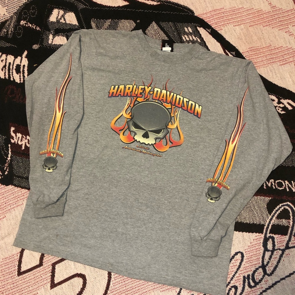 Harley Davidson  Long Sleeve Skull and Flames